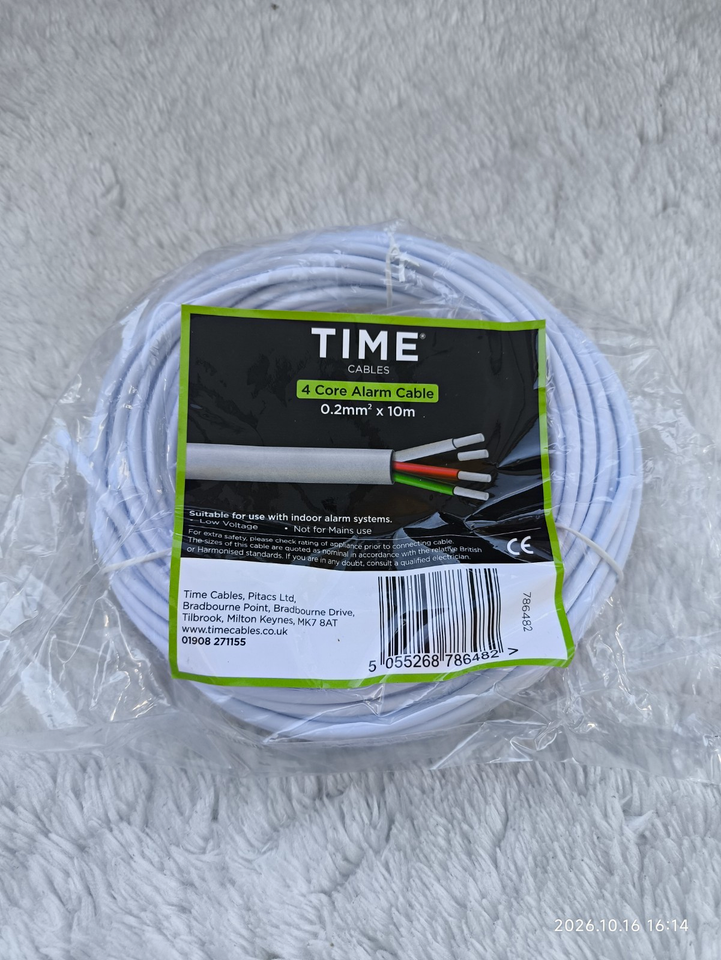 TIME Cables 4 Core Alarm Cable 10m 0.2mm² Stranded Copper PVC White ...
