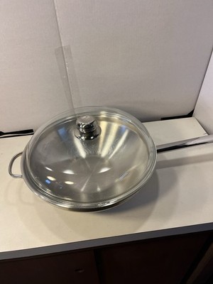 Demeyere Flat Bottom Wok, 13 inch, With Pyrex Lid 18/10 Stainless Steel.
