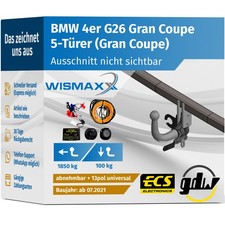 ANHÄNGERKUPPLUNG für BMW 4er G26 Gran Coupe ab 21 abnehmbar GDW +13pol ESatz ABE