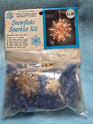 Walco SNOWFLAKE SPARKLER Blue Gold Vtg 1971 Sequin Bead Christmas Ornament Kit 