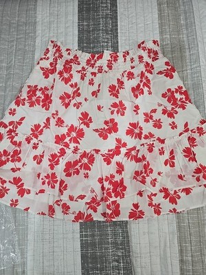 J Crew Skirt Sz M White With Red Flowers NWT