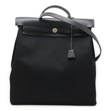 HERMES Herbag MM Twilight Officie Leather Black Silver Metal Hand bag