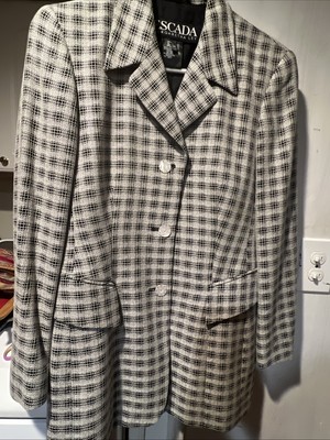 Escada  Margaretha Ley Vintage Rayon Wool Black White Check Jacket Size 36