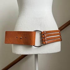 Vintage Banana Republic Cage Belt Large Brown Leather O-Ring Boho Y2K Wide Thick