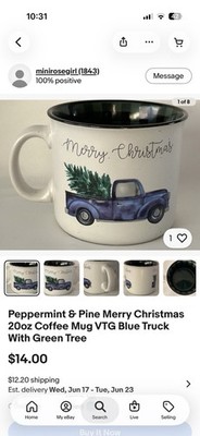 Peppermint & Pine Merry Christmas VTG 20 Oz Mug Truck With Tree