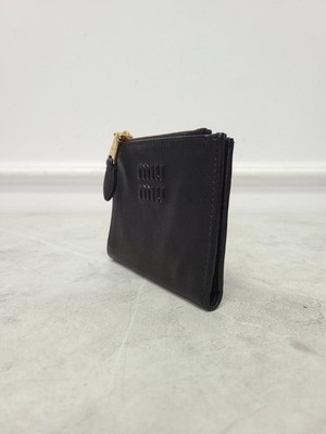 Miu Miu Black Leather Lettering Logo Zip Wallet Small