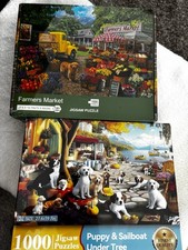 2-DOGGY THEME PUZZLES 1000 Piece Jigsaw Puzzle - Farmers Market Sailboat
