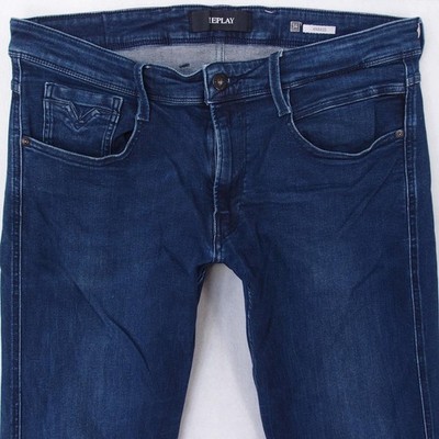 Herrens Replay M914 ANBASS Slim Tapered Elasthan Blau Jeans W34 L32
