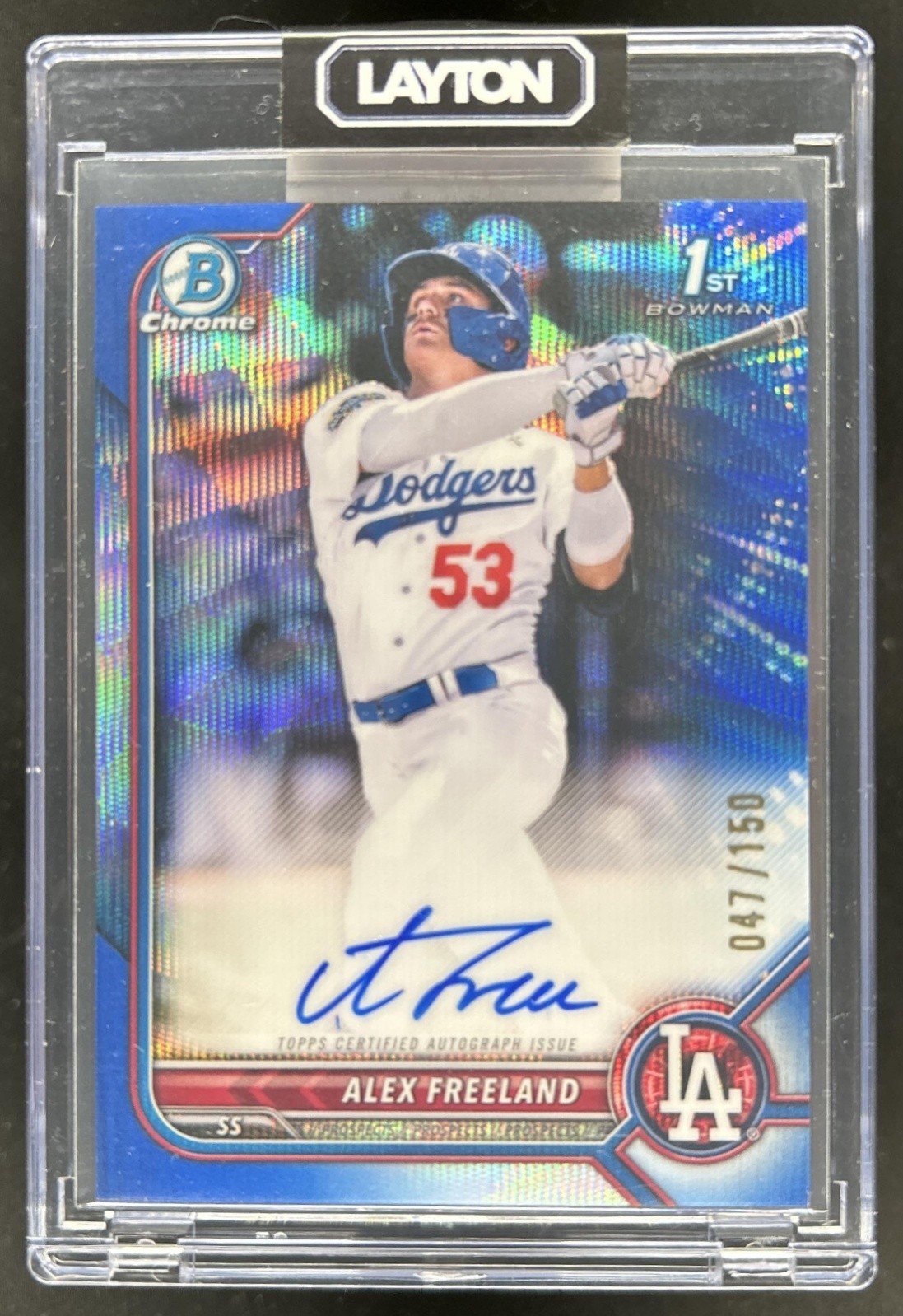 2022 Bowman Draft Alex Freeland Chrome Auto Blue Wave Refractor 1st #/150
