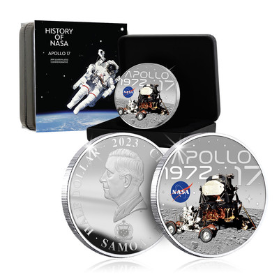 NASA 50 mm versilberte Münze 2023 Samoa halber Dollar limitierte Auflage - Apollo 17