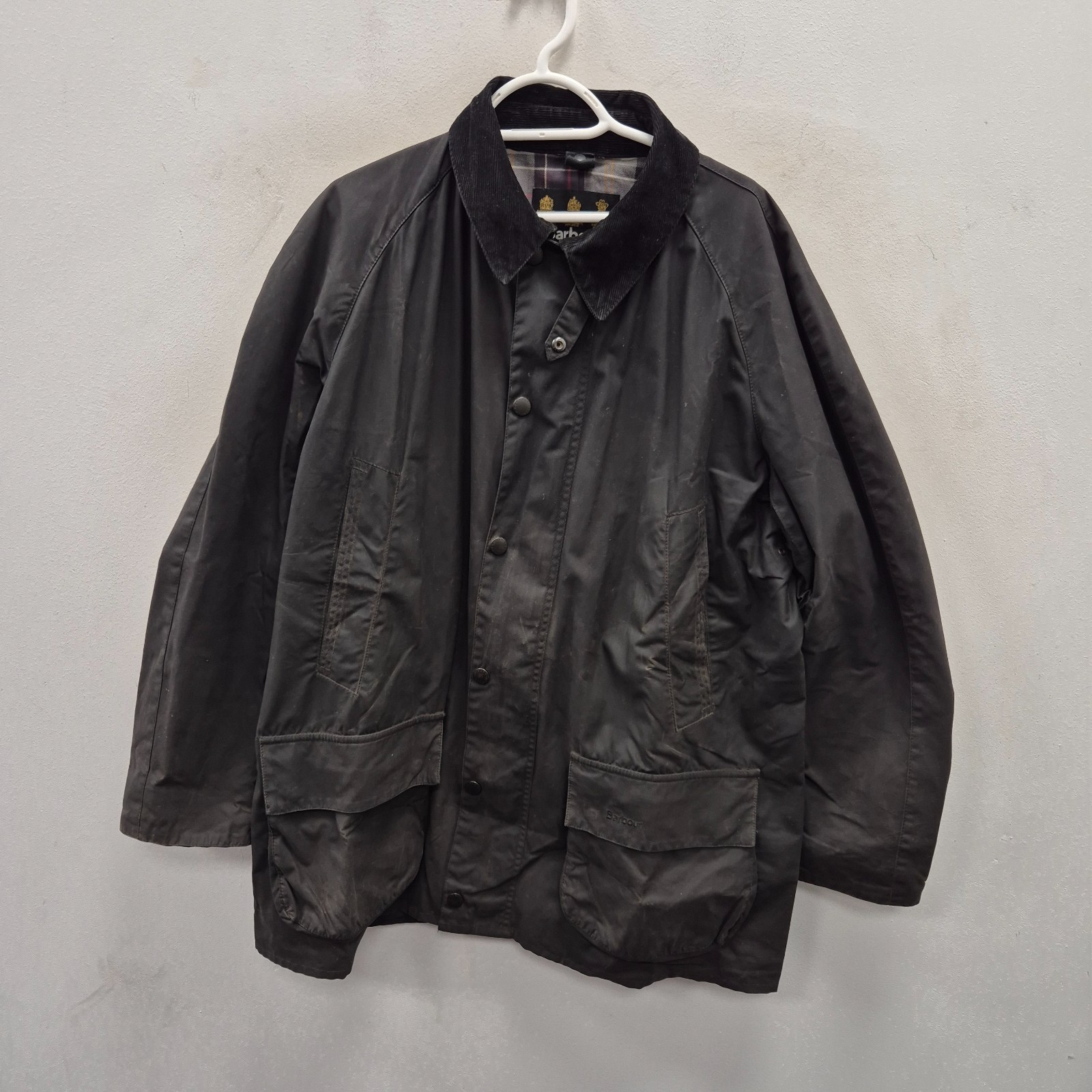 Barbour bristol Wax Waterproof Black Country Rain Jacket Coat Tartan Size XL