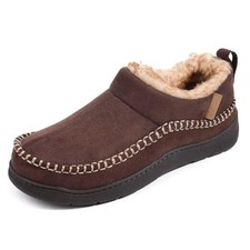 Men's Moccasin Slippers Memory Foam House Shoes, Ankle Toasty Indoor 12 Coffee