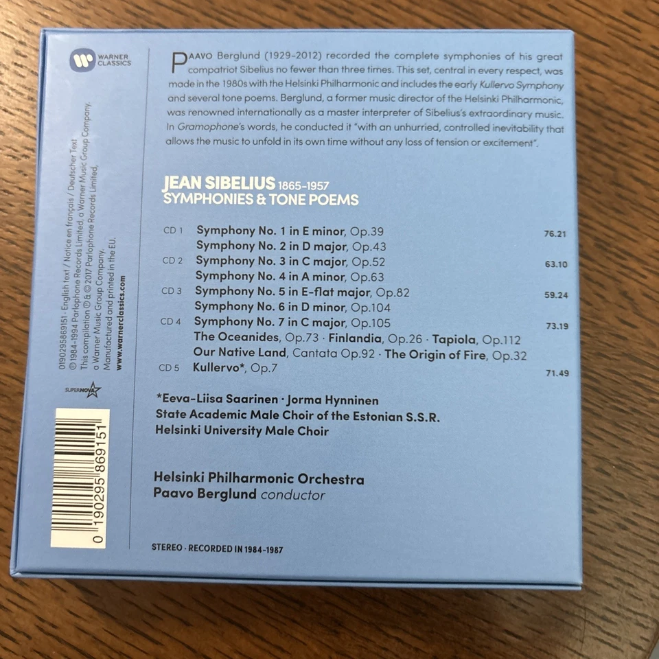 Sibelius Symphonies 1-7 Финляндия/Пааво Берглунд/Хельсинки Фил 5CD Набор ОТЛИЧНЫЙ - Изображение 2 из 3