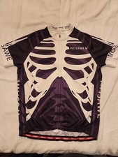 Wosawe Cycling Jersey Men Large Black White Skeleton Full Zip Polyester Active