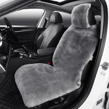 Fluffy Fur Sheepskin Car Seat Cover Automotive Interior Universal Fit Grey
