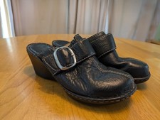 Born Black Pebbled Leather Boho Mule Clogs Silver Buckle Slide Size 8M/39