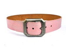 Dos Flores Vintage Embossed Pink Leather Belt Size 33-34 Removable Buckle Medium