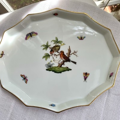 Herend Porcelain ROTHSCHILD BIRD 7632 12 Sided Tray 7.5  X 9.25  Unique Piece