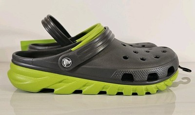 Crocs Clogs Mens 11 Womens 13 Graphite/Green Comfort Slip On Sandals Shoes NEW