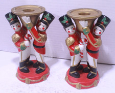 2x Partylite Christmas Holiday Soldiers Candle Holder Toy Soldier 6" Tall