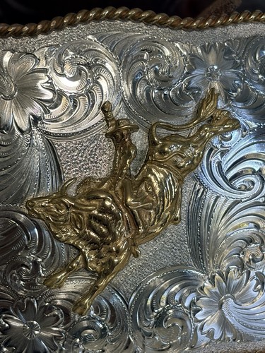 Montana, fibbia per cintura SilverSmith e cintura in pelle, tono argento stile western - Foto 7 di 7