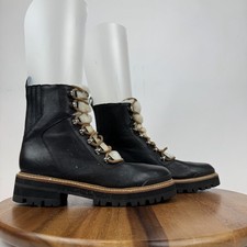 Womens Marc Fisher LTD Izzie Black Leather Shearling Winter Ankle Boots Size 8.5