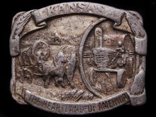 JE29141 VINTAGE 1982 SISKIYOU  KANSAS - HEARTLAND OF AMERICA  PEWTER BUCKLE