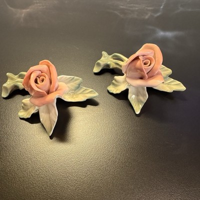 Set of 2 Vintage Karl Ens Porcelain Budding Roses Made in Germany