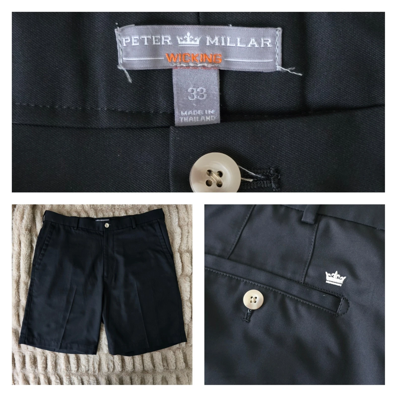 Peter Millar Men's Wicking Shorts Size 33 Black Salem Performance Golf MS14EB82