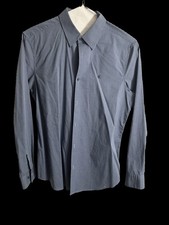 Calvin Klein Shirt Mens Medium Blue Black Check Long Sleeve Slim Fit Button Up