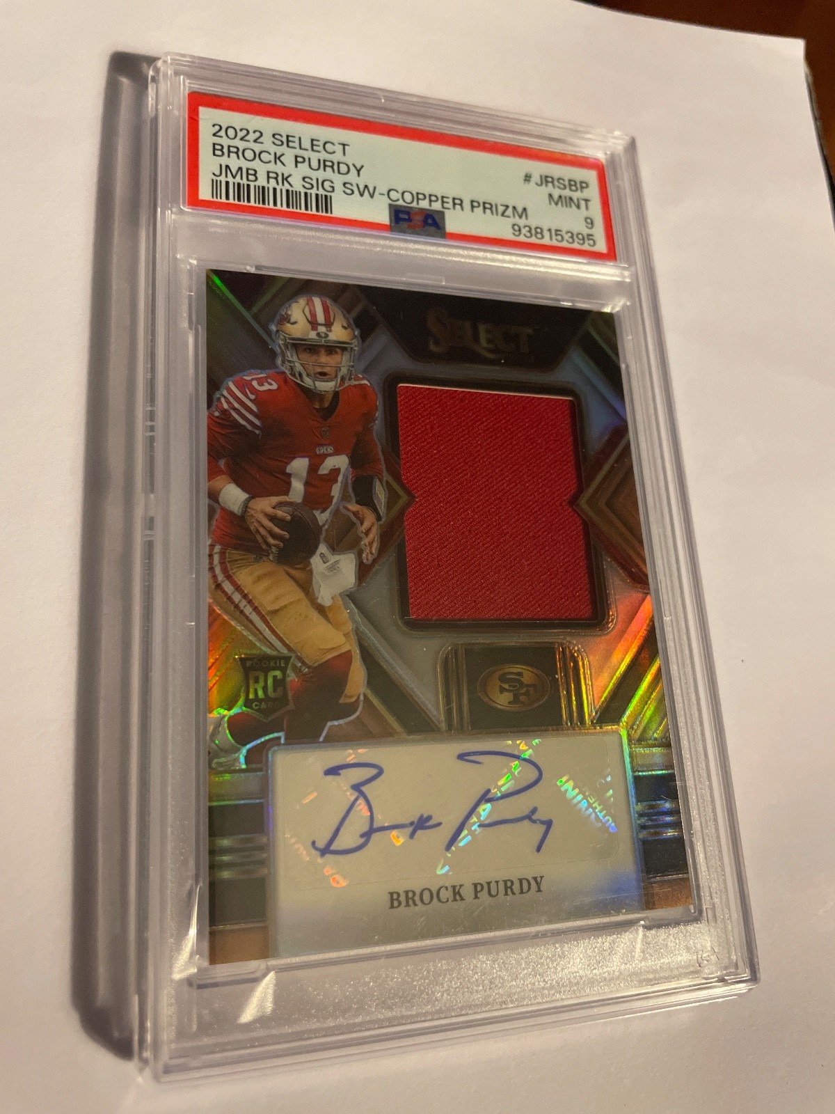 2022 Select Brock Purdy 49ers RC-JUMBO AUTO SWATCH-COPPER PRIZM /49 MINT 9