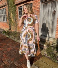 White Stuff Rua jersey shirt dress womens organic, geometric print multi RRP £65