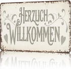 Vintage Tin Metal Signs Home Décor Herzlich Willkommen German Welcome -Funny Pos