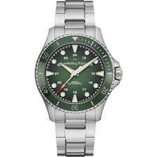 NEW HAMILTON KHAKI NAVY SCUBA AUTO 43MM BRACELET GREEN CERAMIC BEZEL H82525160
