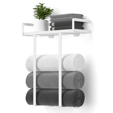 Towel Racks for Bathroom Wall Mounted, Metal Towel Holder with Wooden Shelf f...