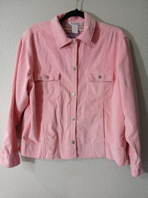 Fresh Produce Corduroy Jacket M Pink Contrast Trim Snaps Pockets Spring Retro