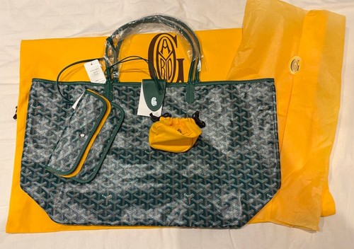 Goyard Saint Louis GM Tote Bag Pouch Green Shopping Purse Unisex Auth New proof