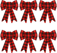 6 PCS Red Buffalo Plaid Christmas Bows 8.3"x11.2" Indoor Outdoor Decor