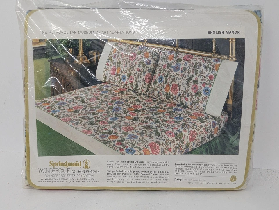VTG Springmaid Wondercale Double Flat Sheet Floral English Manor No Iron Percale - Image 2 of 2
