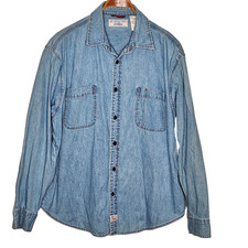 Levi Strauss Signature Denim Shirt XL Blue Button Front Workwear Cotton Western