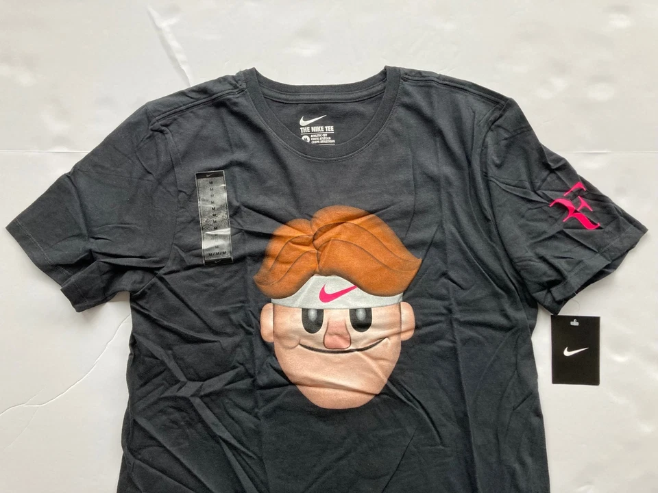 Nike Roger Federer US Open 2017 RF Emoji Tennis T-Shirt M Black 887075-010 New - Image 3 of 4
