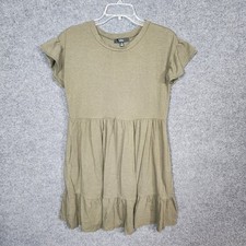 Lulus Womens Sweetest StyleTiered Babydoll Mini Dress M Olive Green Short Sleeve