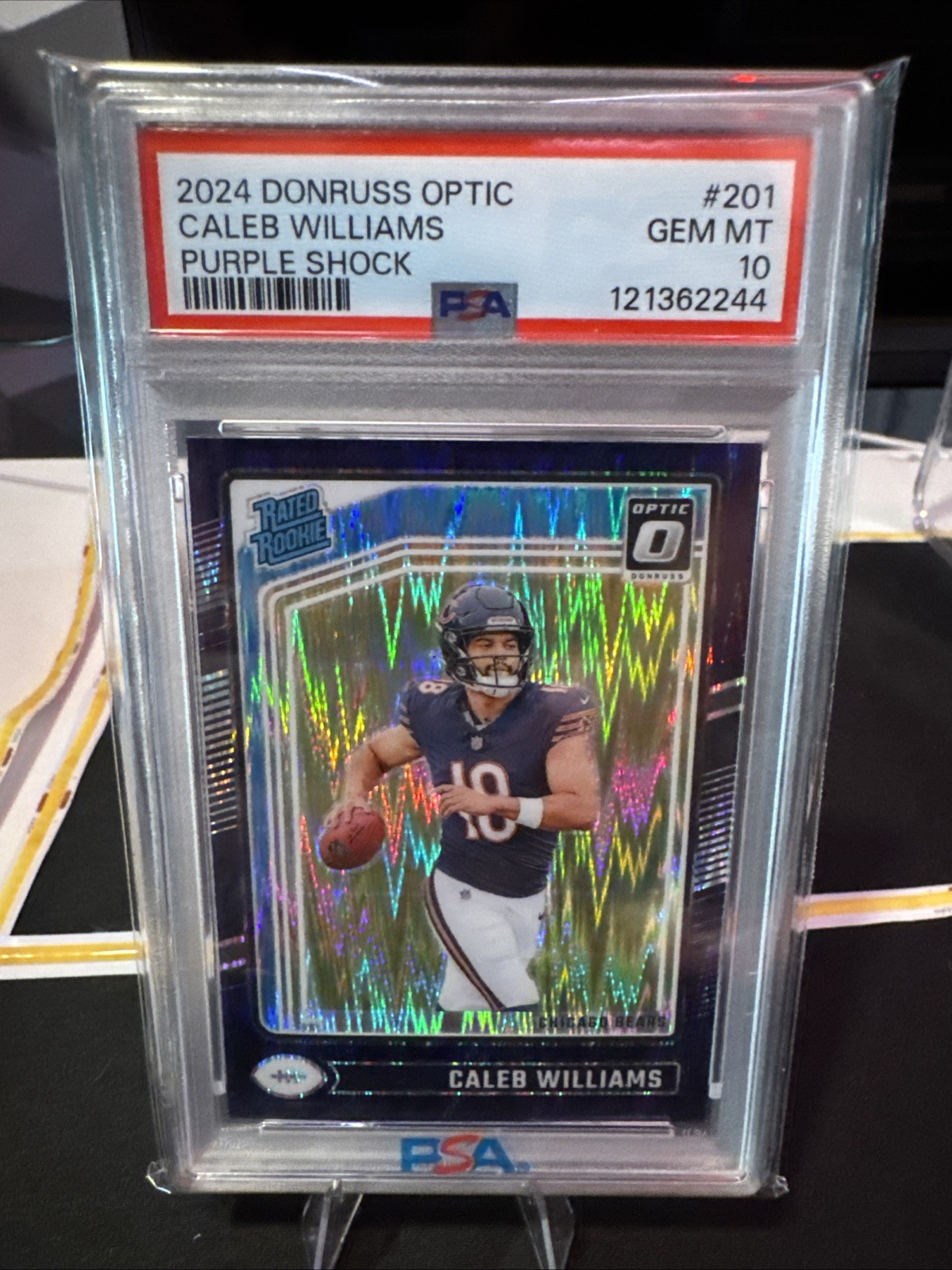 Caleb Williams RC 2024 Optic Purple Shock Rated Rookie #201 Bears 🐻 PSA 10 