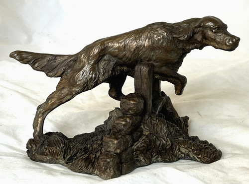 Heredities  SETTER DOG LEAPING  A GATE  Cold Cast Bronze  signed J. SPOUSE