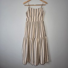 Calypso St Barth Linen Tiered Maxi Dress Stri...