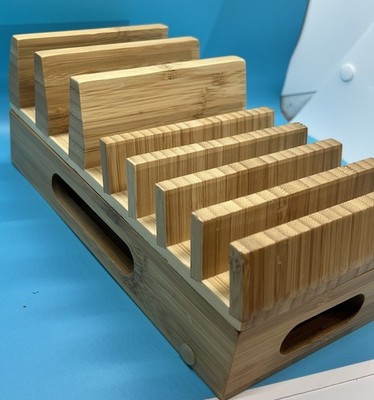 Bamboo Charging Station Organizer Multi-Device storage office supply wood