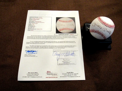 MICKEY MANTLE NY YANKEES TC HOF SIGNED AUTO VINTAGE OL BASEBALL JSA LOA BEAUTY