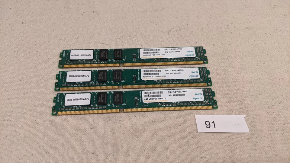 78.B1GE3.AFF0C Apacer 12GB (3x4GB) PC3-12800 DDR3-1600MHz CL11 Unbuffered DIMM - Image 4 of 4