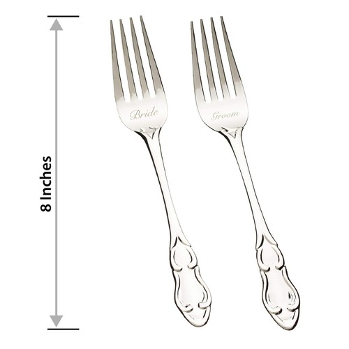 Wedding Fork Set, Silver Bride and Groom Cake Forks, Engraved Vintage Utensil... - Picture 4 of 7