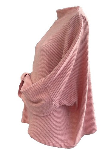 H&M Sweater Ribbed Knit Pink Oversized Cropped Women’s XXL Mock Neck 90’s Y2K - Picture 2 of 14